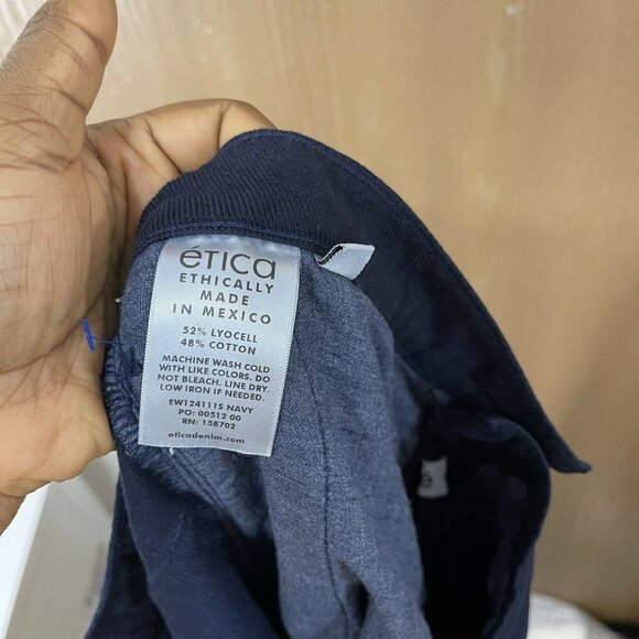 Etica Women’s Size 32 Devon Wide Leg High Rise Pants Split Leg Navy Blue - Picture 10 of 10